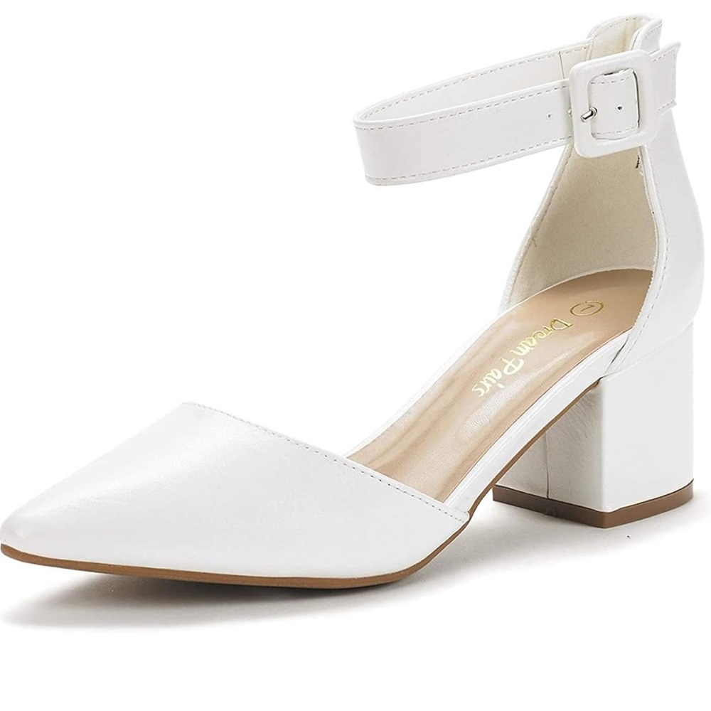 DREAM PAIRS ANNEE Pointed Toe Low Chunky Heels Pump Shoes